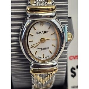 Vintage Sharp Genuine Diamond Quartz Ladies Watch Mother Of Pearl Dial NOS